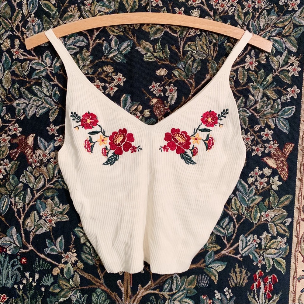 Embroidered Knit Crop Tank